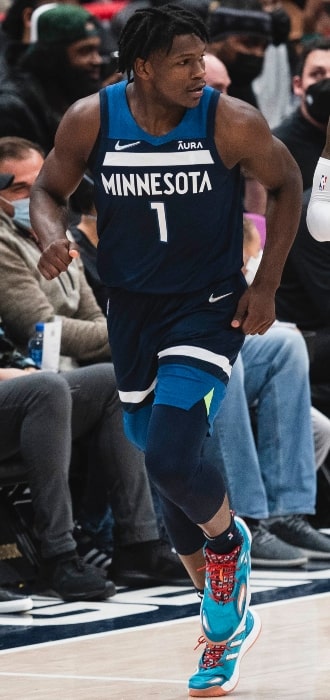 Anthony Edwards as seen with the Minnesota Timberwolves in a Washington Wizards vs. Minnesota Timberwolves match in 2021