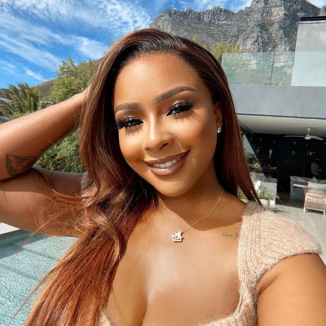 Boity Thulo as seen while smiling in a selfie in March 2023