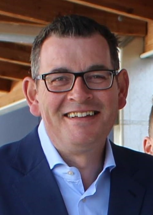 Daniel Andrews as seen while smiling for the camera at McKinnon Secondary College in 2018