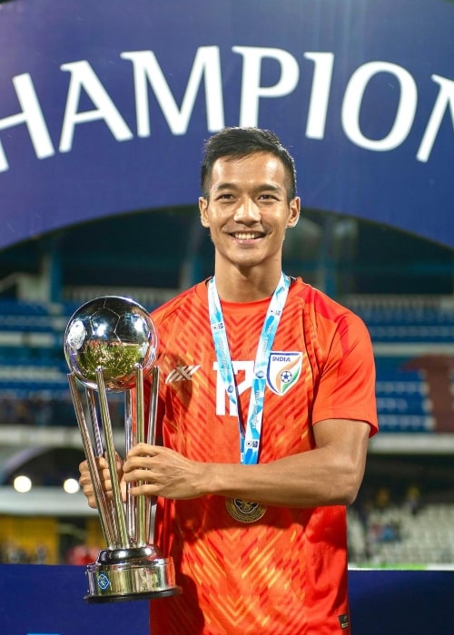 Lallianzuala Chhangte in a picture that was taken in July 2023, with a champions trophy