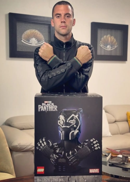 Laslo Djere as seen in a picture that was taken in May 2023, with his Black Panther Lego