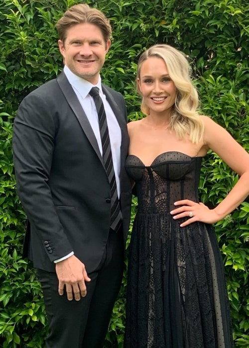 Lee Furlong as seen in a picture with her husband Shane Watson in October 2019