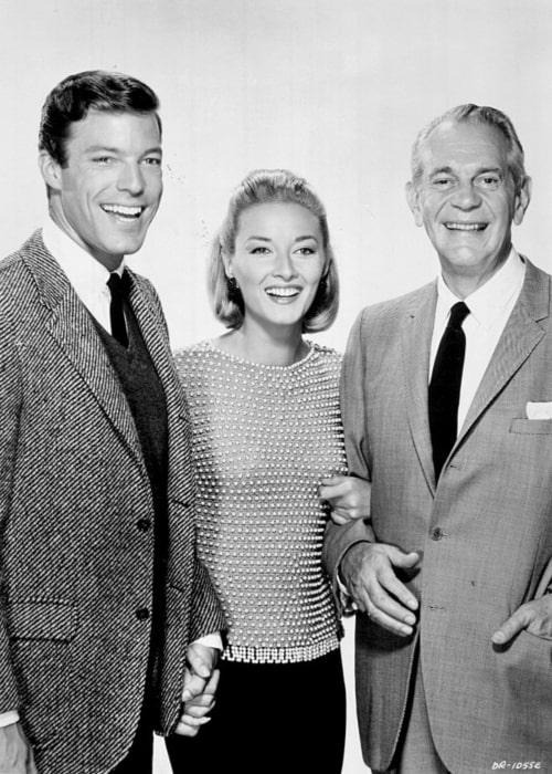 Photo of Richard Chamberlain (Dr. Kildare), Daniela Bianchi and Raymond Massey (Dr. Gillespie) from the television program Dr. Kildare in August 1964