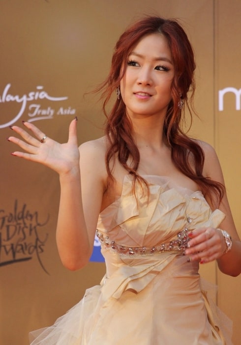 Soyou as seen while waving at the Golden Disk Awards red carpet in 2013