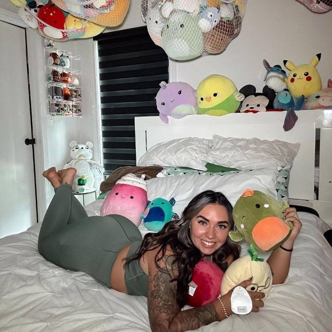 Abby Berner as seen in a picture taken in her bedroom with her soft toys in August 2023
