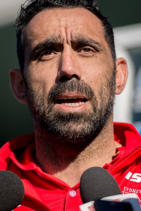 Adam Goodes as seen at a Sydney Swans press conference in 2014