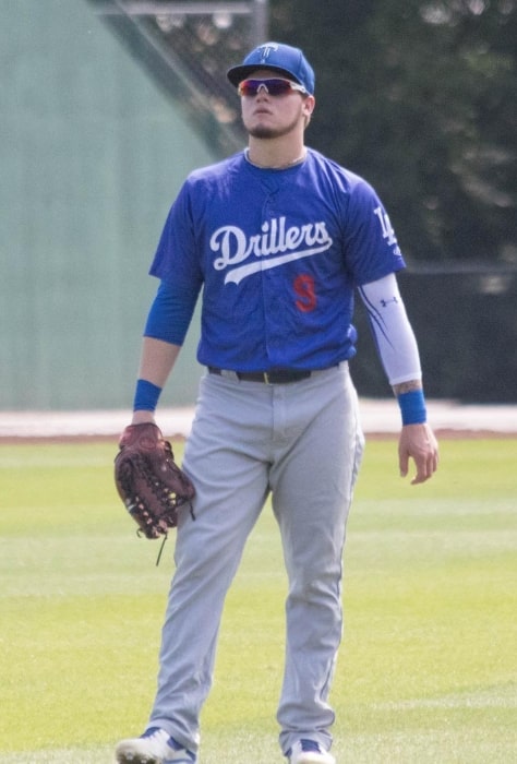 Alex Verdugo as seen while playing outfield for the Tulsa Drillers (Double-A) during a game in 2016
