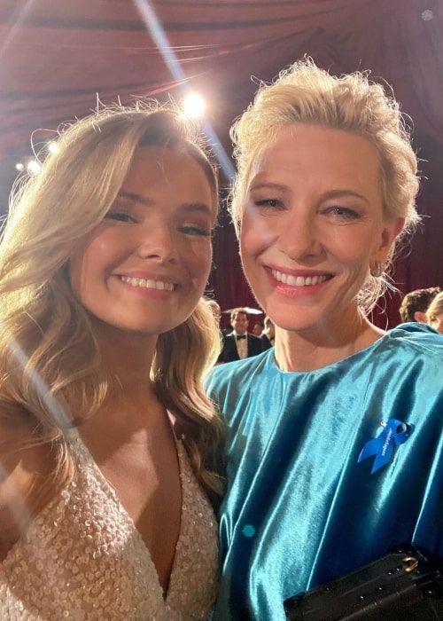 Alicia Eriksson as seen in a selfie with actress Cate Blanchett taken at the Oscars in March 2023