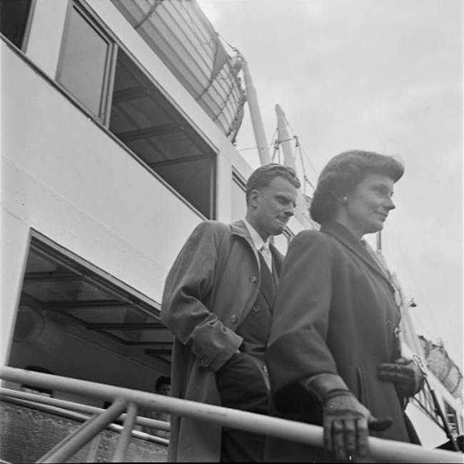 Billy Graham as seen with his wife Ruth in Oslo Norway in 1955