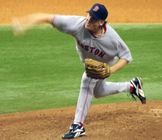 Curt Schilling as seen while pitching for the Boston Red Sox during a game on April 30, 2006