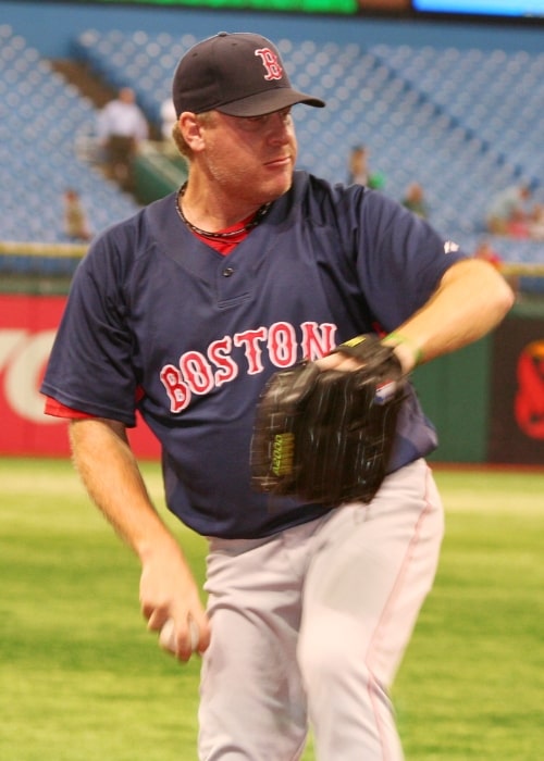 Curt Schilling as seen with the Red Sox before a World Series game on October 25, 2007