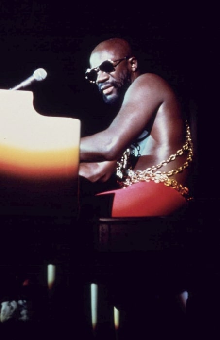Isaac Hayes as seen while performing at the International Amphitheater in Chicago as part of the annual PUSH (People United to Save Humanity) 'Black Expo' in the fall of 1973