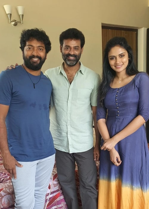 Kalaiyarasan as seen in a picture with Prem Kumar and Priyalaya in a picture taken in August 2023