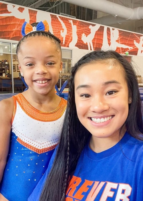 Leanne Wong as seen in a selfie with fellow gymnast Niasha McDaniels in July 2023