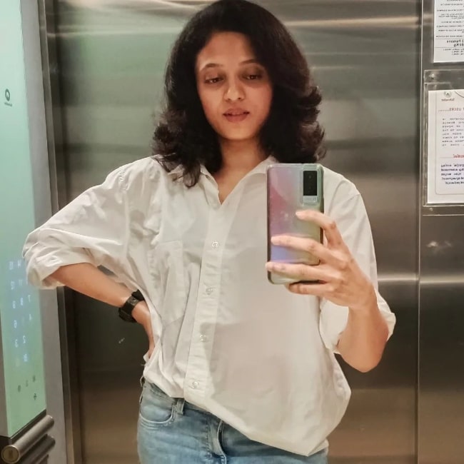 Neeta Pillai as seen while taking a mirror selfie in July 2023