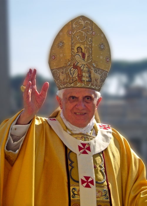 Pope Benedict XVI as seen while performing a blessing during the canonization mass in St. Peter's Square in Rome, Italy on Sunday October 12, 2008