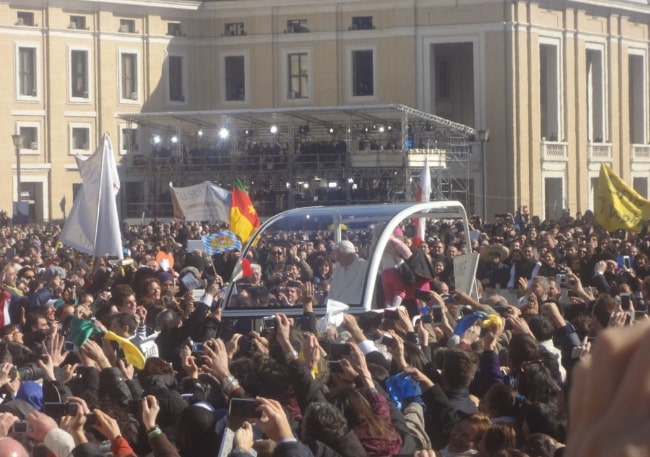 Pope Benedict XVI in a popemobile at his final Wednesday General Audience in St. Peter's Square on February 27, 2013