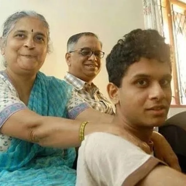 Rohan Murty as seen in a picture with his mother Sudha and father N. R. Narayana Murthy that was taken in September 2021