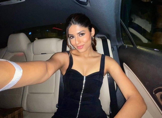 Trisha Shetty as seen while taking a car selfie in February 2023