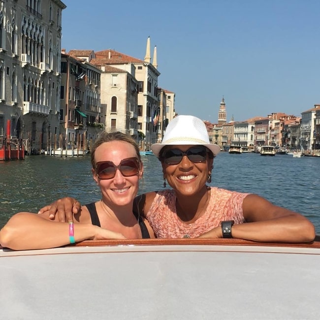 Amber Laign and Robin Roberts celebrating 12 years together on a weekend getaway in August 2017