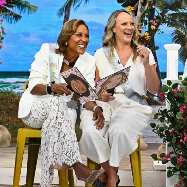 Amber Laign as seen in a picture with her spouse Robin Roberts at the Good Morning America Studios in August 2023