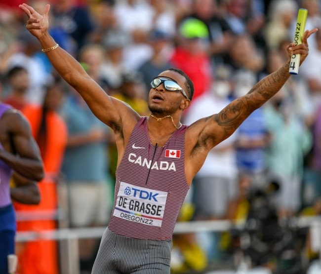 Andre De Grasse as seen after running the anchor leg to win the 4x100m relay at the World Championships in Oregon in 2022