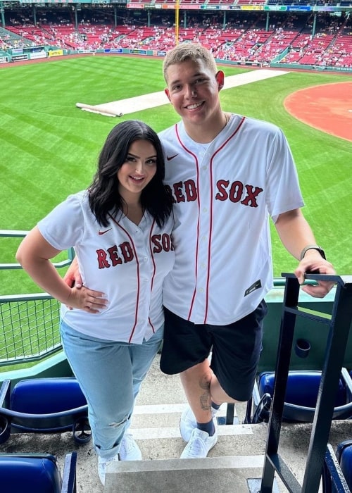 Cody Hawken as seen in a picture with his wife Mikayla Nogueira at a Red Sox game in July 2023