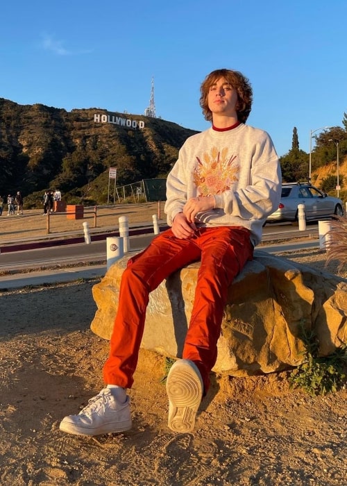 Connor Tanner as seen in a picture that was taken in March 2022, in front of the Hollywood Sign