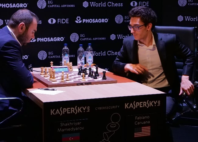 Fabiano Caruana (Right) vs. Shakhriyar Mamedyarov at the Candidates Tournament in 2018