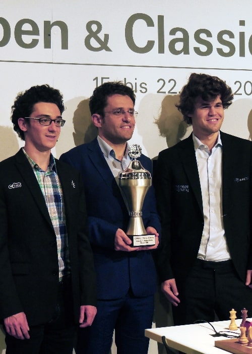 From Left to Right - Fabiano Caruana, Levon Aronian, and Magnus Carlsen (the top 3 finishers at the Grenke Chess Classic in 2017)