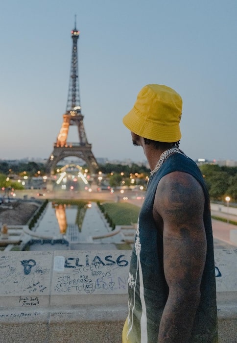 Jarred Vanderbilt as seen while posing for a picture during his trip to Paris, France in June 2023