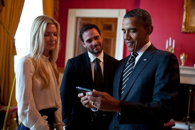 Jimmie Johnson (Center) with his wife and President Barack Obama in the Red Room of the White House before a ceremony to honor Johnson’s NASCAR Sprint Cup Series Championship in 2011