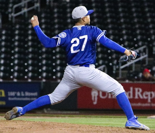 Julio Urías as seen while pitching for the Oklahoma City Dodgers (Triple-A) during a game on April 28, 2016