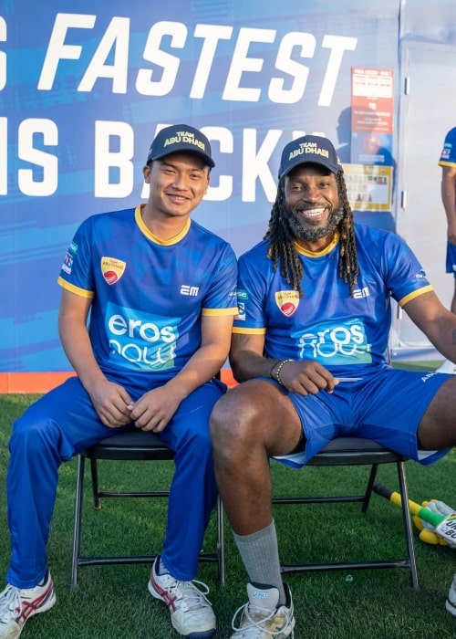 Kushal Malla as seen in a picture that was taken with Jamaican cricketer Chris Chris Gayle in Ferbuary 2021
