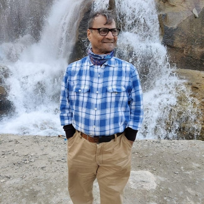 Lilliput as seen while posing for a picture in front of a waterfall in Manali, Himachal Pradesh in July 2021