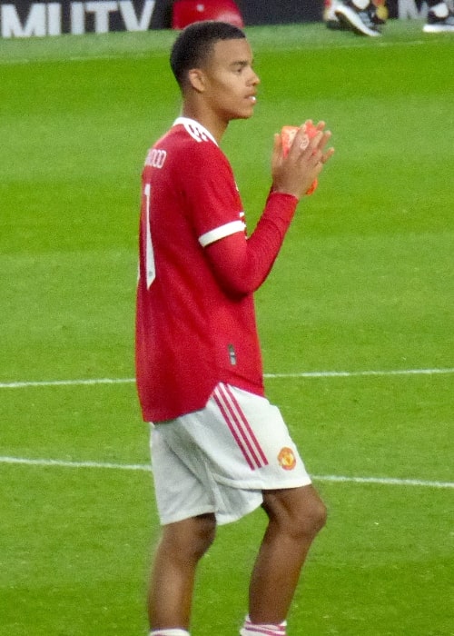 Mason Greenwood of Manchester United as seen during a friendly against Brentford F.C. in Greater Manchester, England on July 28, 2021