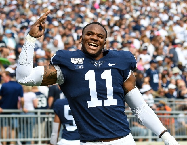Micah Parsons playing for the Penn State Nittany Lions getting the crowd hyped up during a game against the University of Idaho Vandals on August 31, 2019