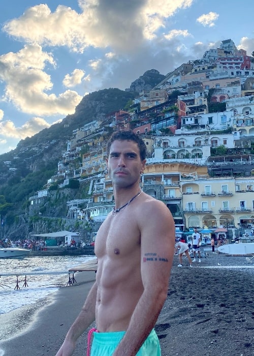 Nicolás Furtado as seen while posing for a shirtless picture in Positano, Amalfi Coast, Italy in August 2022