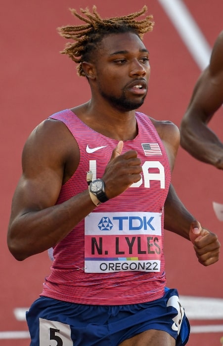 Noah Lyles pictured at the 2022 World Athletics Championships held in Eugene, United States