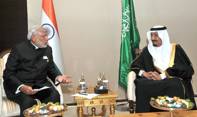 Salman of Saudi Arabia (Right) as seen while meeting the Prime Minister of India, Narendra Modi, in Turkey on November 16, 2015