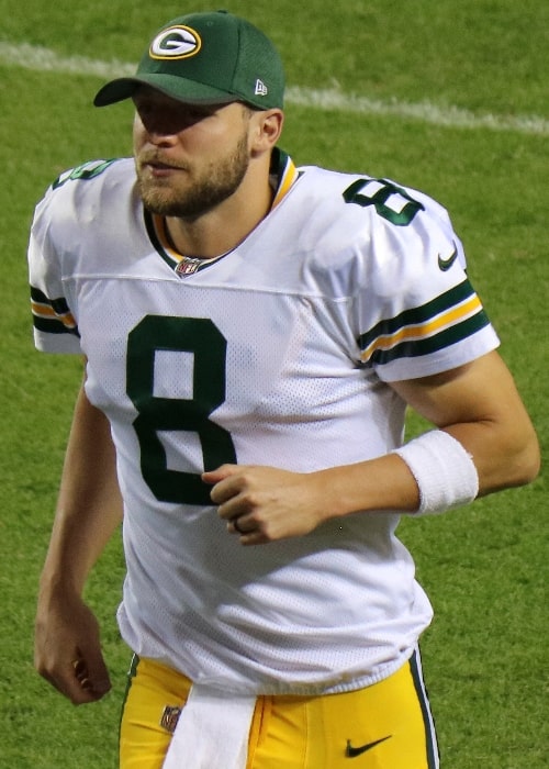 Taysom Hill as seen as a member of the Green Bay Packers before a game in 2017