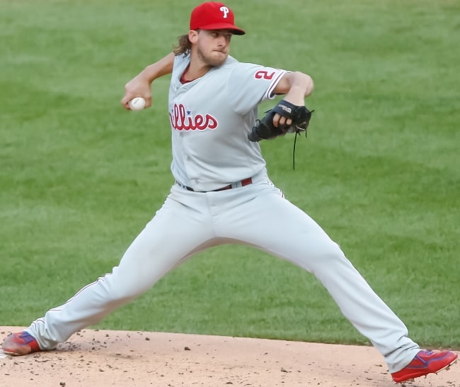 Aaron Nola pitching for the Philadelphia Phillies in 2020