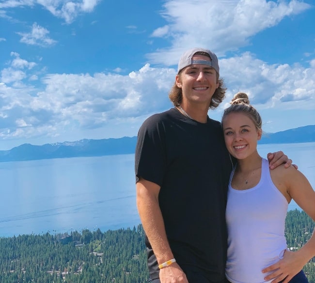 Bryson Stott as seen while smiling for a picture with Dru White in Incline Village, Nevada in September 2019