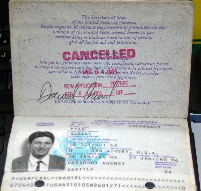Daniel Pearl's passport, on display in the Newseum, Washington, D.C.