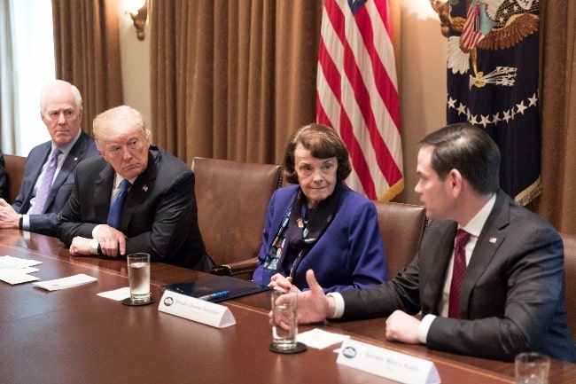 From Left to Right - John Cornyn, President Donald J. Trump, Dianne Feinstein, and Marco Rubio in the Cabinet Room at the White House in Washington, D.C. in 2018