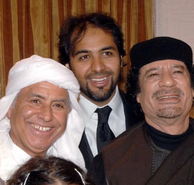 From Left to Right - Khweldi Hameidi, Khaled K. El-Hamedi, and Muammar Gaddafi as seen in a still