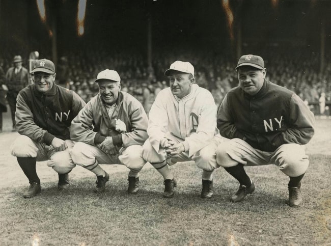 From Left to Right - Lou Gehrig, Tris Speaker, Ty Cobb, and Babe Ruth of the Philadelphia Athletics, c. 1928