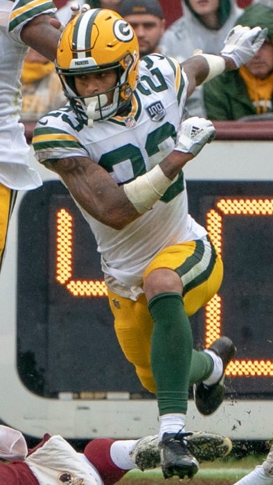 Jaire Alexander as seen with the Green Bay Packers in a match against the Washington Redskins at FedEx Field in 2018
