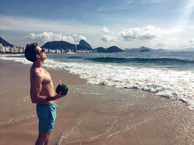 Jonathan Keltz as seen while posing shirtless by Ipanema Beach in Brazil in February 2018