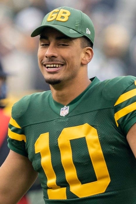 Jordan Love as seen with the Green Bay Packers at Lambeau Field in Green Bay, Wisconsin on October 24, 2021